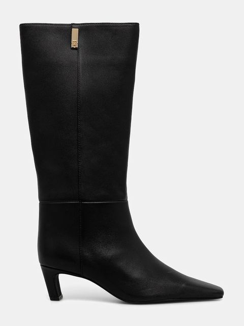 Tommy Hilfiger kozaki skórzane SQUARE TOE KITTEN LONG damskie kolor czarny na słupku FW0FW08772