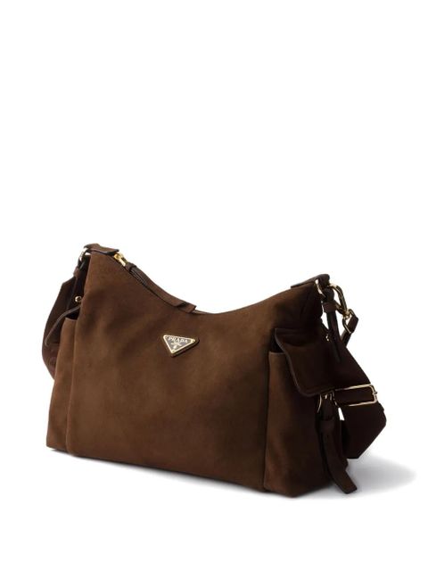 Prada large Explore suede-leather shoulder bag - Brown