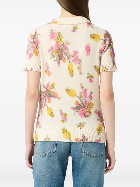 Blumarine wingtip-collar floral-print top - Neutrals