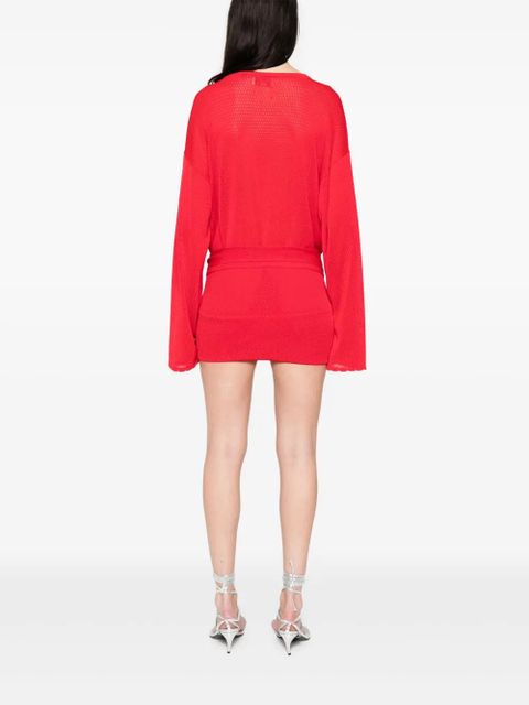 The Attico V-neck knotted mini dress - Red