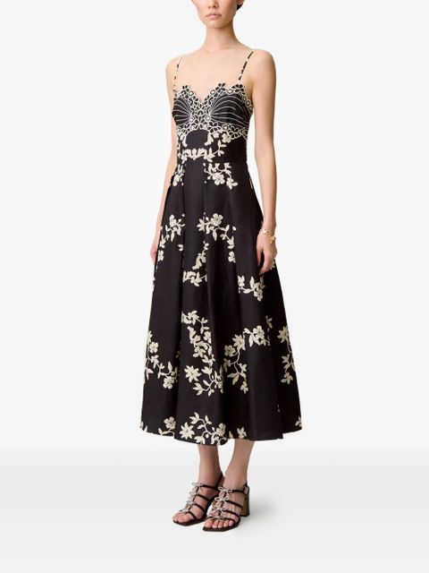Claudie Pierlot floral-pattern embroidered midi dress - Black