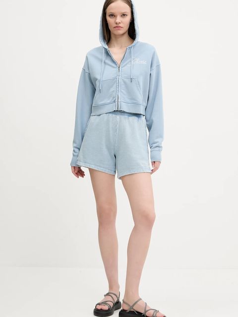 Guess Originals bluza bawełniana damska kolor niebieski z kapturem gładka W5RQ13 K68I1