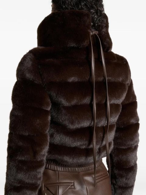 Manière De Voir Ama ribbed detachable-scarf faux-fur jacket - Brown