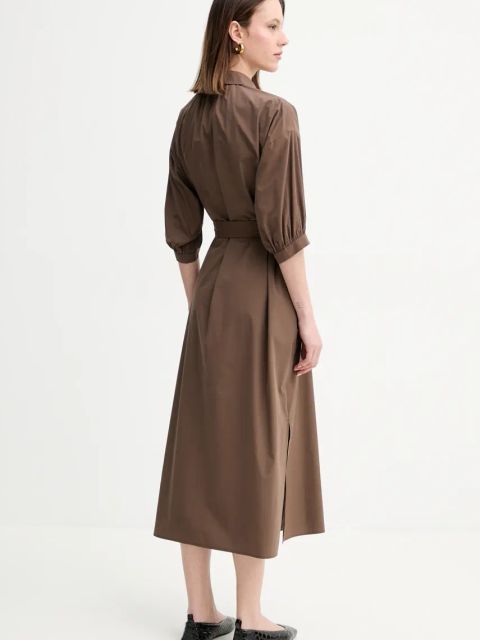 Weekend Max Mara sukienka bawełniana kolor brązowy midi prosta 2515221042600