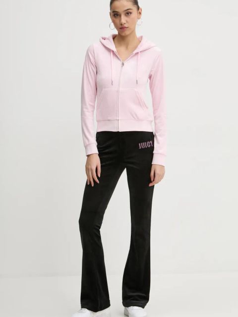 Juicy Couture bluza welurowa kolor różowy z kapturem wzorzysta JCWAS125302