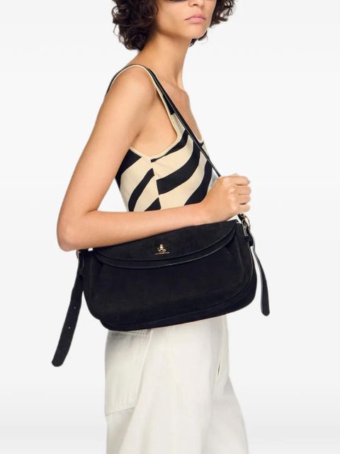 SANDRO Le Mambo suede shoulder bag - Black - zdjęcie produktu nr 2