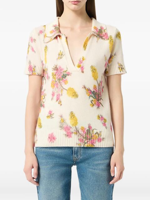 Blumarine wingtip-collar floral-print top - Neutrals - zdjęcie produktu nr 1