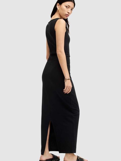 AllSaints sukienka bawełniana KATARINA DRESS kolor czarny maxi dopasowana W009DA