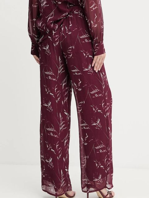 Armani Exchange spodnie damskie kolor bordowy proste high waist XW001337 AF12051