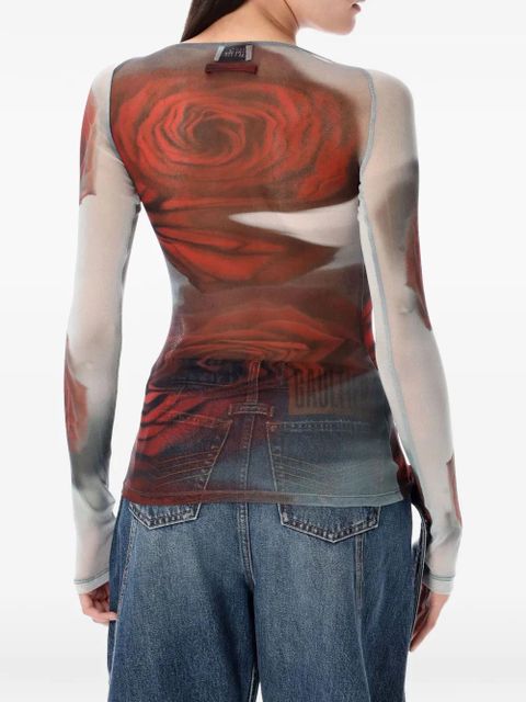 Jean Paul Gaultier rose-print mesh top - Red - zdjęcie produktu nr 2
