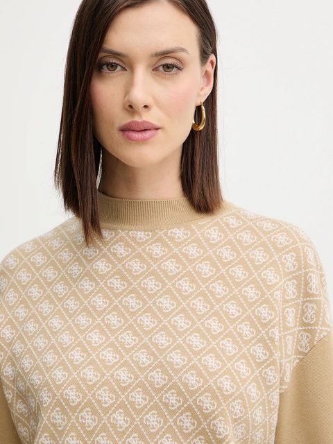 Guess sweter z domieszką wełny AUBREY damski kolor beżowy z półgolfem W5BR23 Z3JD2