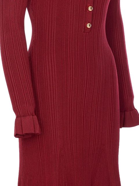 Self-Portrait ribbed button-front dress - Red