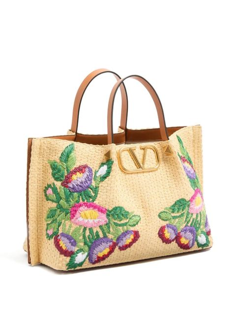 Valentino Garavani medium floral-embroidered tote bag - Neutrals