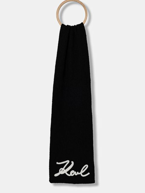 Karl Lagerfeld szalik z domieszką wełny K/SIGNATURE damski kolor czarny z aplikacją A4W33028