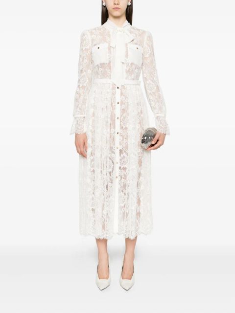 Self-Portrait lace pussy-bow midi dress - White