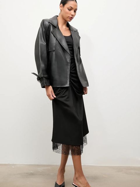 Answear.LAB kurtka skórzana kolor czarny przejściowa