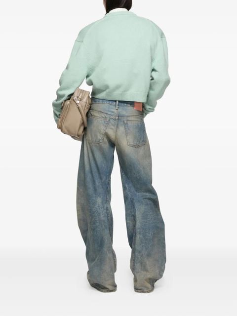 Acne Studios v-neck embroidery-logo sweatshirt - Green