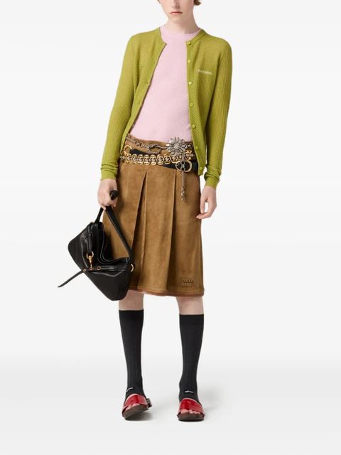 Miu Miu ribbed lace-motif cardigan - Green