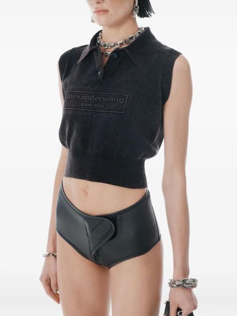 Alexander Wang logo-embossed sleeveless polo top - Black