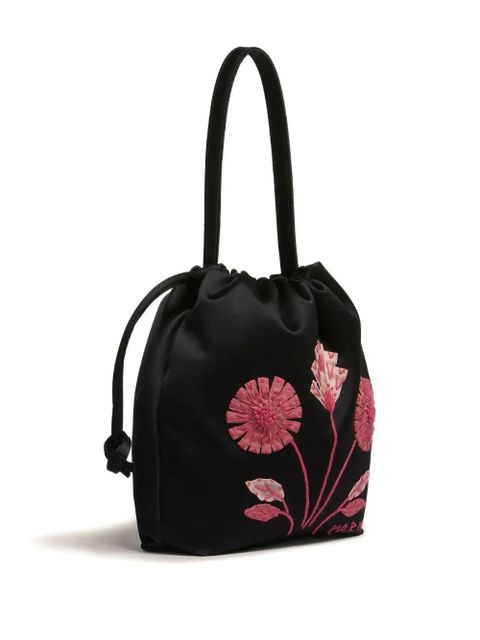 Marni small floral-embroidered bucket bag - Black