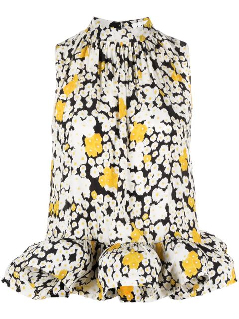 Lanvin floral-print ruffled charmeuse blouse - White - zdjęcie produktu nr 1