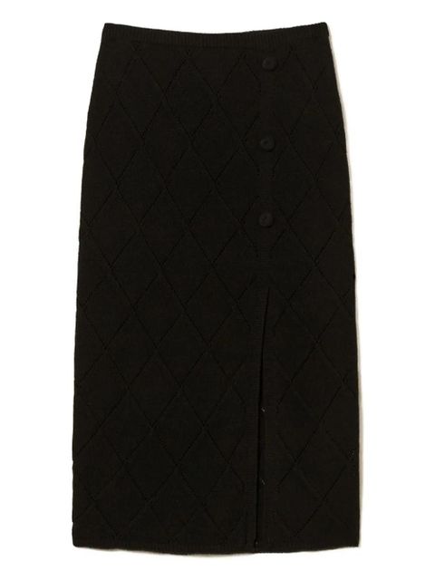 TWINSET diamond-pattern side-split skirt - Black
