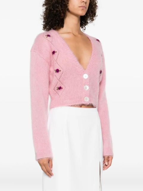 Alessandra Rich rose-embroidered button cardigan - Pink - zdjęcie produktu nr 2