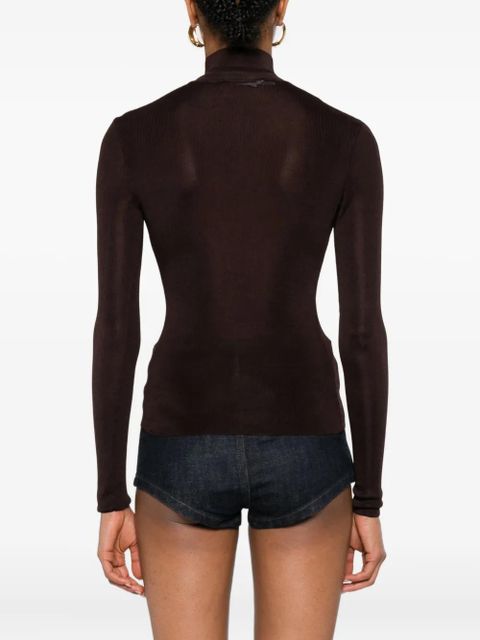 Self-Portrait high-neck ribbed top - Brown