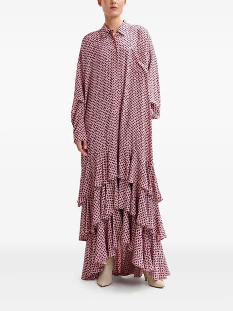 Essentiel Antwerp geometric-pattern ruffle-hem maxi dress - Pink