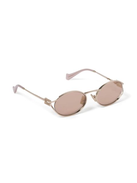 Miu Miu Eyewear Logo oval-frame sunglasses - Gold
