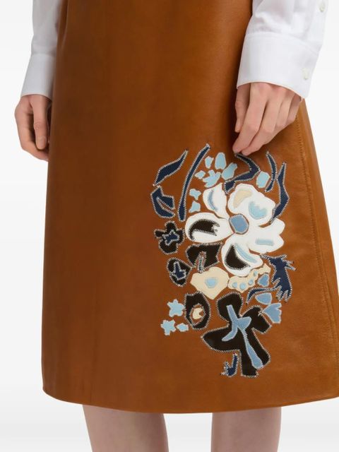 Marni floral intarsia leather skirt - Brown