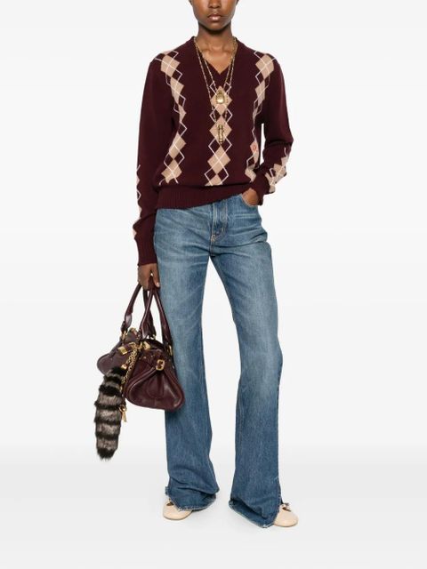 Chloé V-neck argyle-knit jumper - Red
