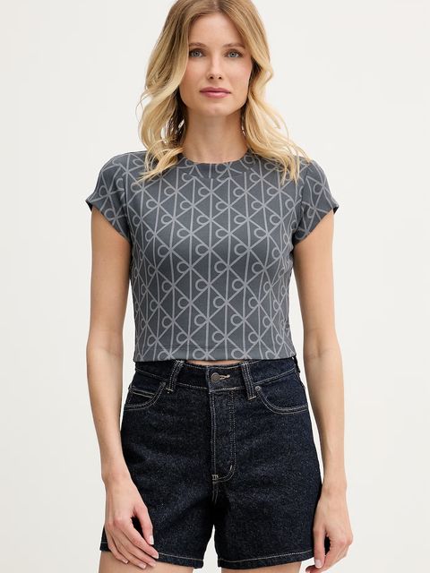 Calvin Klein Jeans crop top damski bawełniany z elastanem - zdjęcie produktu nr 1