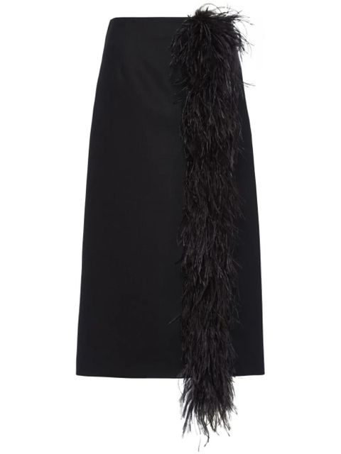Prada feather-trimmed wool midi skirt - Black - zdjęcie produktu nr 1