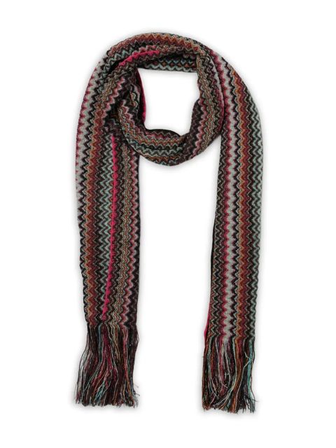 Missoni zigzag-pattern fringed scarf - Brown