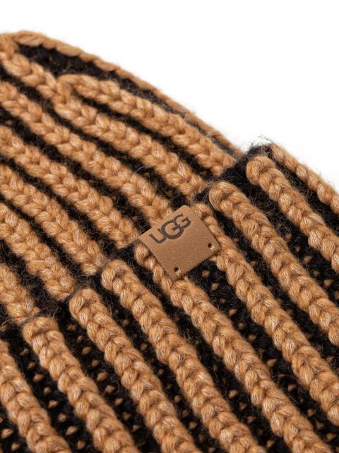 UGG logo-patch striped beanie set - Neutrals