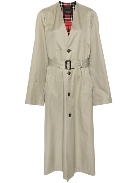 Balenciaga collarless belted cotton trench coat - Neutrals