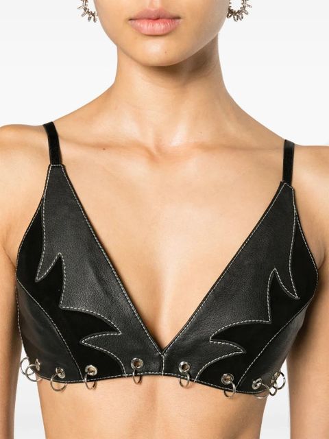 PINKO rings-detailed leather bralette top - Black