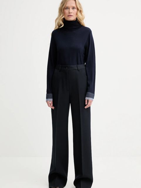 Bally spodnie wełniane damskie kolor granatowy szerokie high waist WTR03W