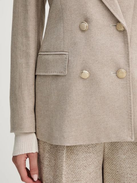Marella marynarka z wełną kolor beżowy dwurzędowa gładka 2523046102200
