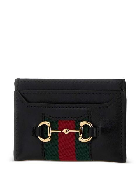 Gucci horsebit striped leather card holder - Black