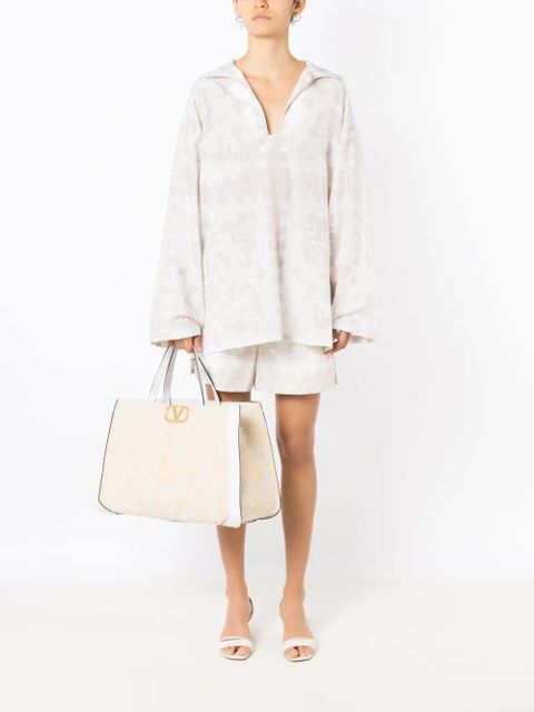 Valentino Garavani geometric-print silk-cotton shirt - Neutrals