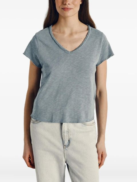American Vintage Sonoma frayed V-neck T-shirt - Blue