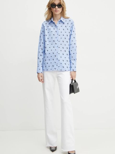 Karl Lagerfeld koszula bawełniana damska kolor niebieski relaxed z kołnierzykiem klasycznym A1W11038 - zdjęcie produktu nr 2