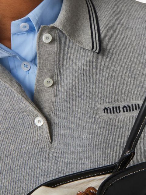 Miu Miu stripe-detail polo top - Grey