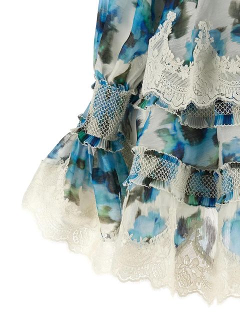 ZIMMERMANN Alchemy floral-print lace-trim mini dress - Blue