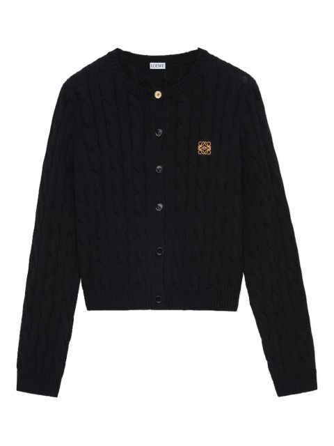LOEWE cable-knit logo-embroidered cardigan - Black