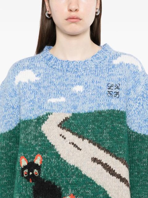 LOEWE x Louis Wain landscape-intarsia sweater - Green