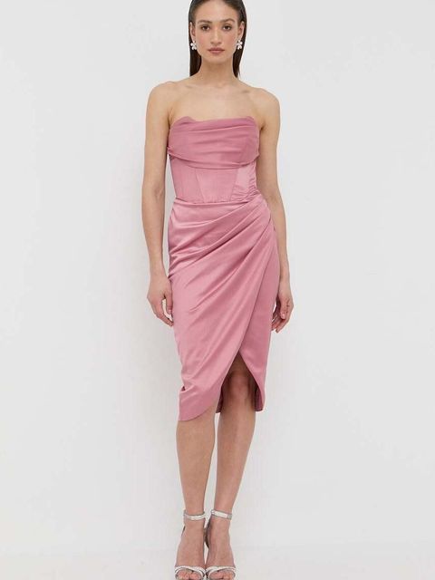 Bardot sukienka kolor różowy midi prosta - zdjęcie produktu nr 1