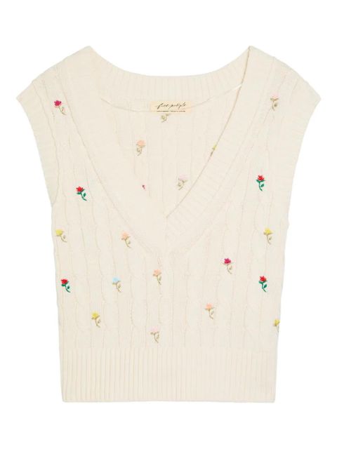 Free People Plumeria cable-knit floral-embroidered vest - Neutrals - zdjęcie produktu nr 1